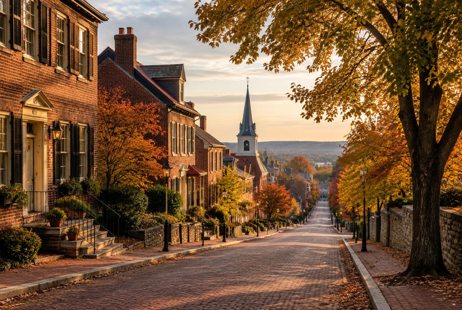 Autumn trees along a historic Maryland street